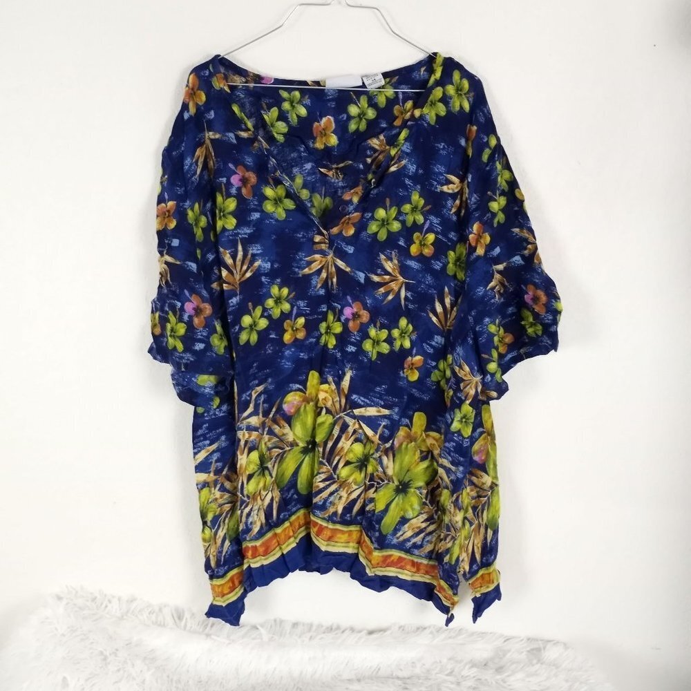 Capistrano 5X Blouse Tropical Floral & Leaves Vibrant Cruise Beach Vibes!